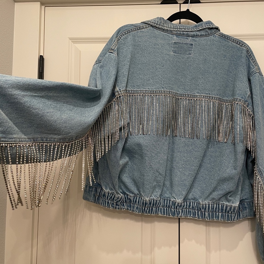 We The Free Blue Denim Jacket with Silver Fringe
